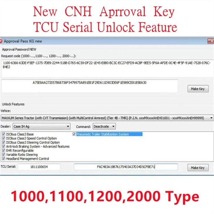 CNH APPROVAL PASSWORD Generator V0.3 (Long Passwords For Setting Speed Limiter Values) For 1100,1200,2000 Type AndTCU Serial Unlock